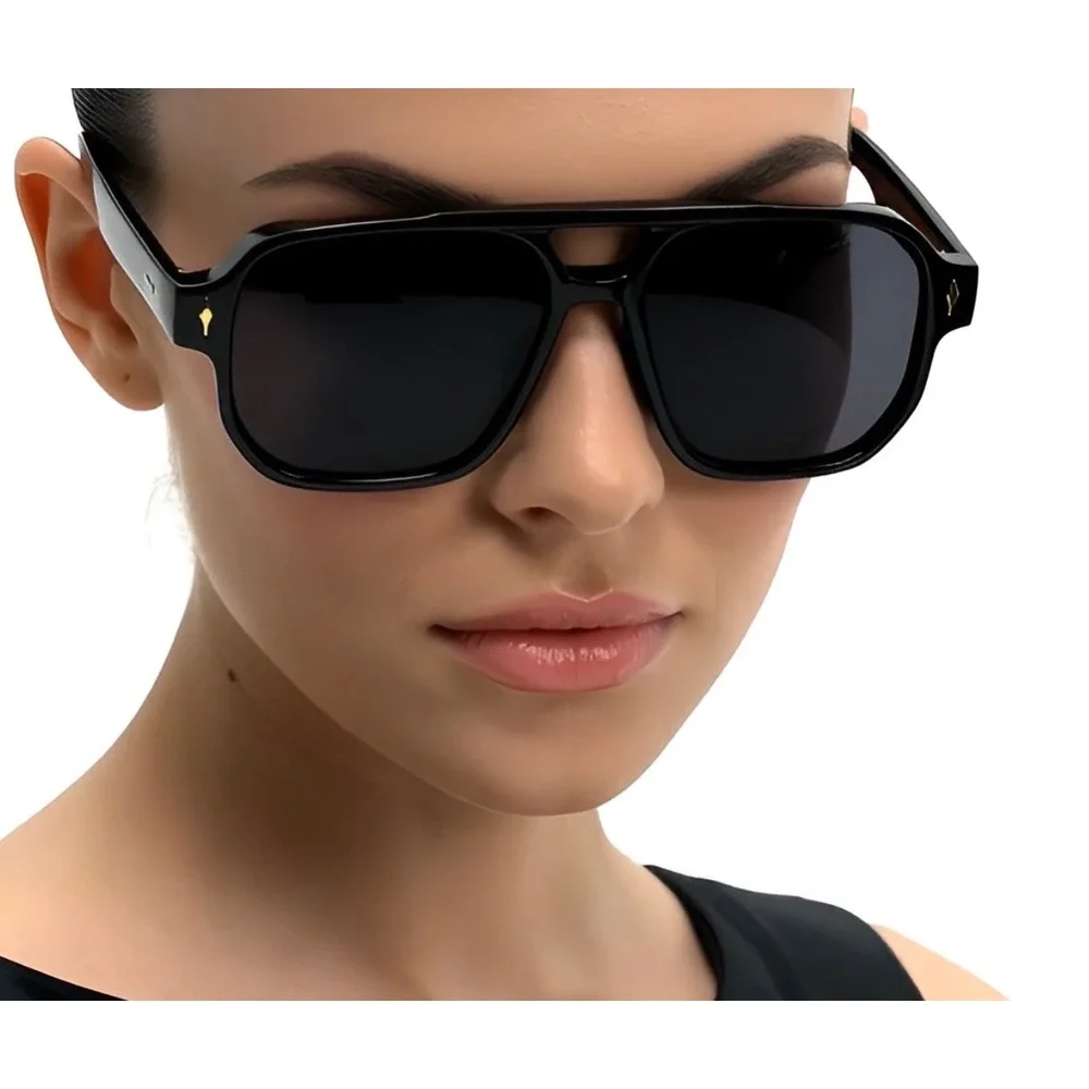 Stylish Oversized Black Aviator Sunglasses‎ Women Grey Lenses Luxury Chic Lentes